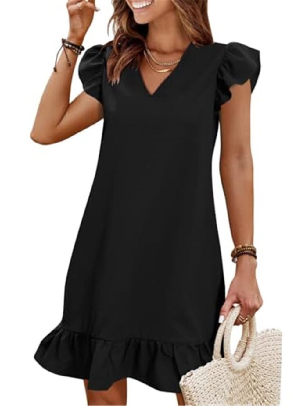 Womens Summer Dress Ruffle V Neck Casual Loose Beach Vacation Maternity Sundress